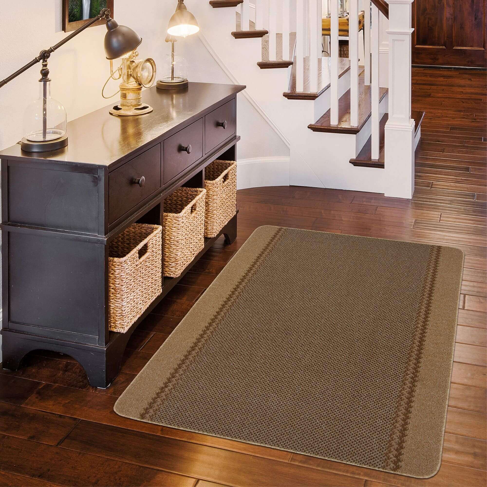 Washable Bordered Beige Rug