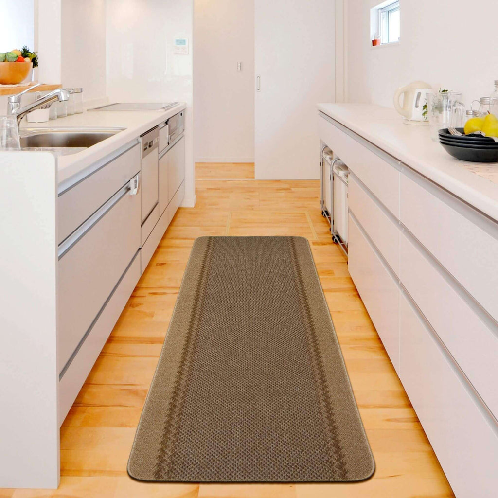 Washable Bordered Beige Rug