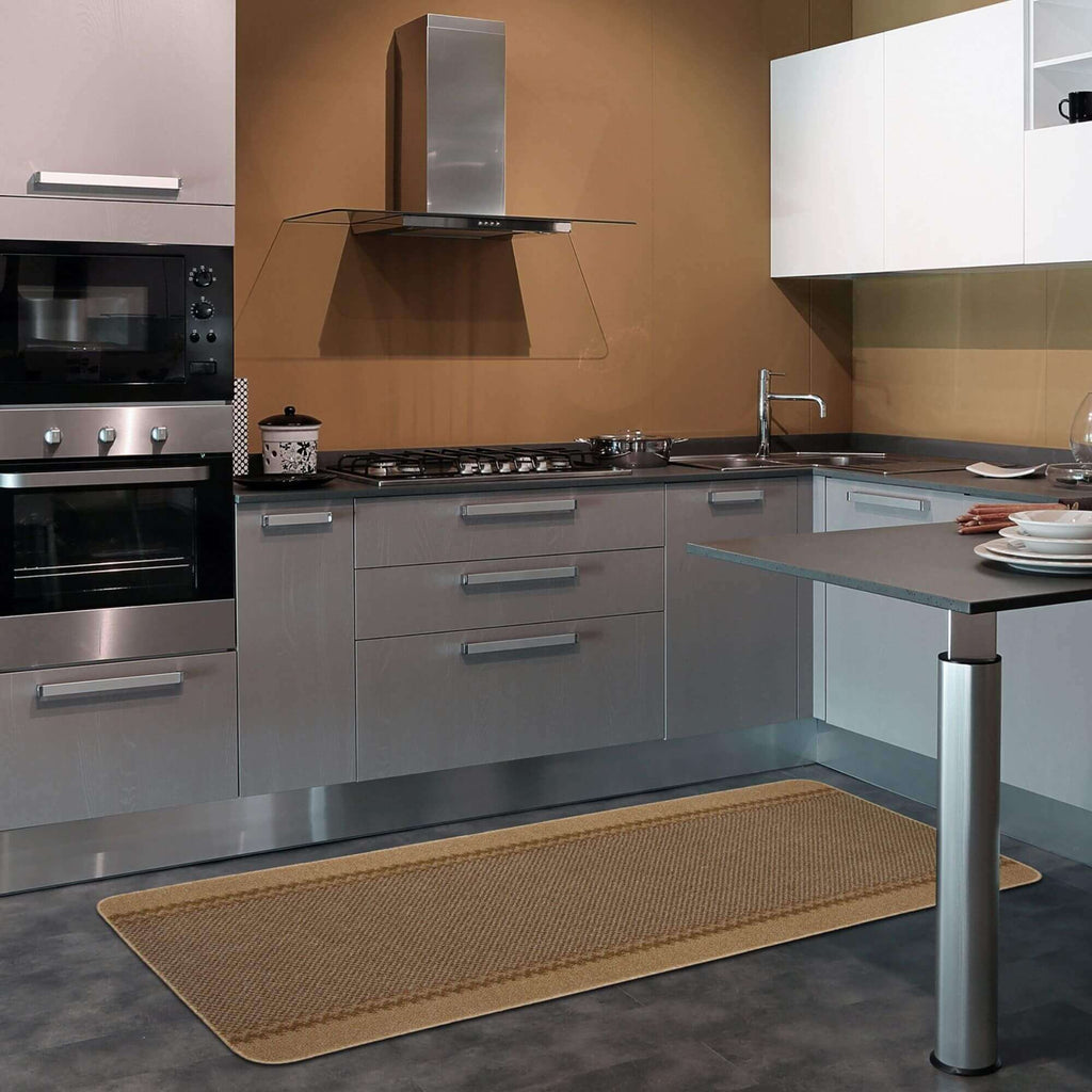 Washable Bordered Beige Rug