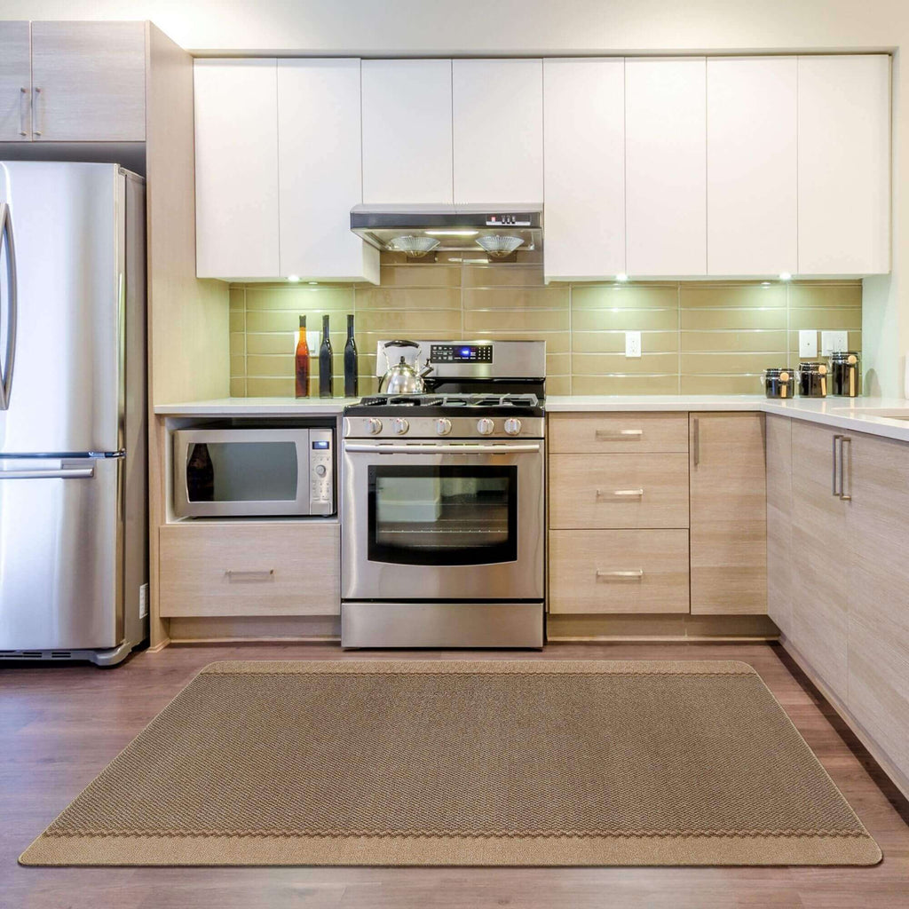 Washable Bordered Beige Rug