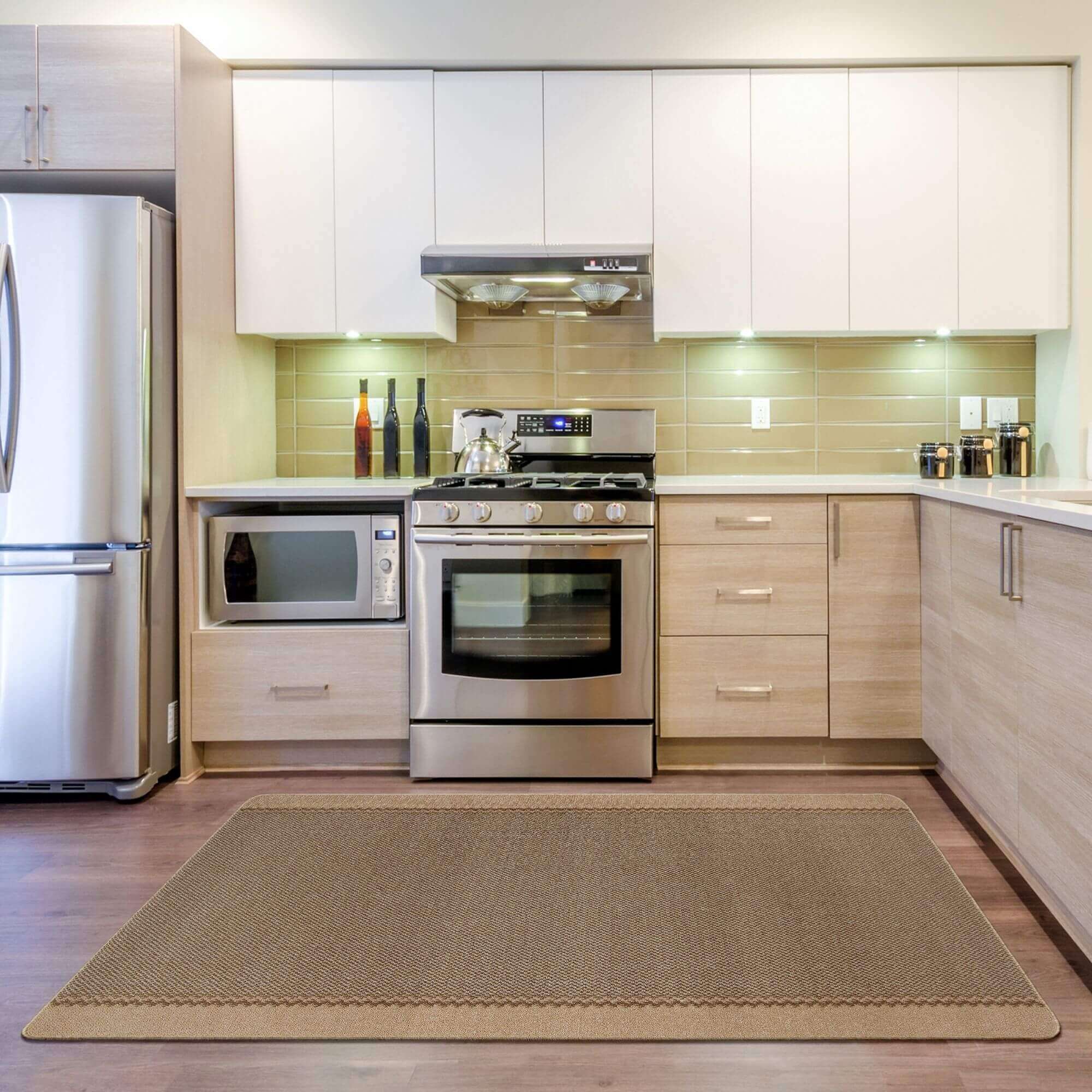 Washable Bordered Beige Rug