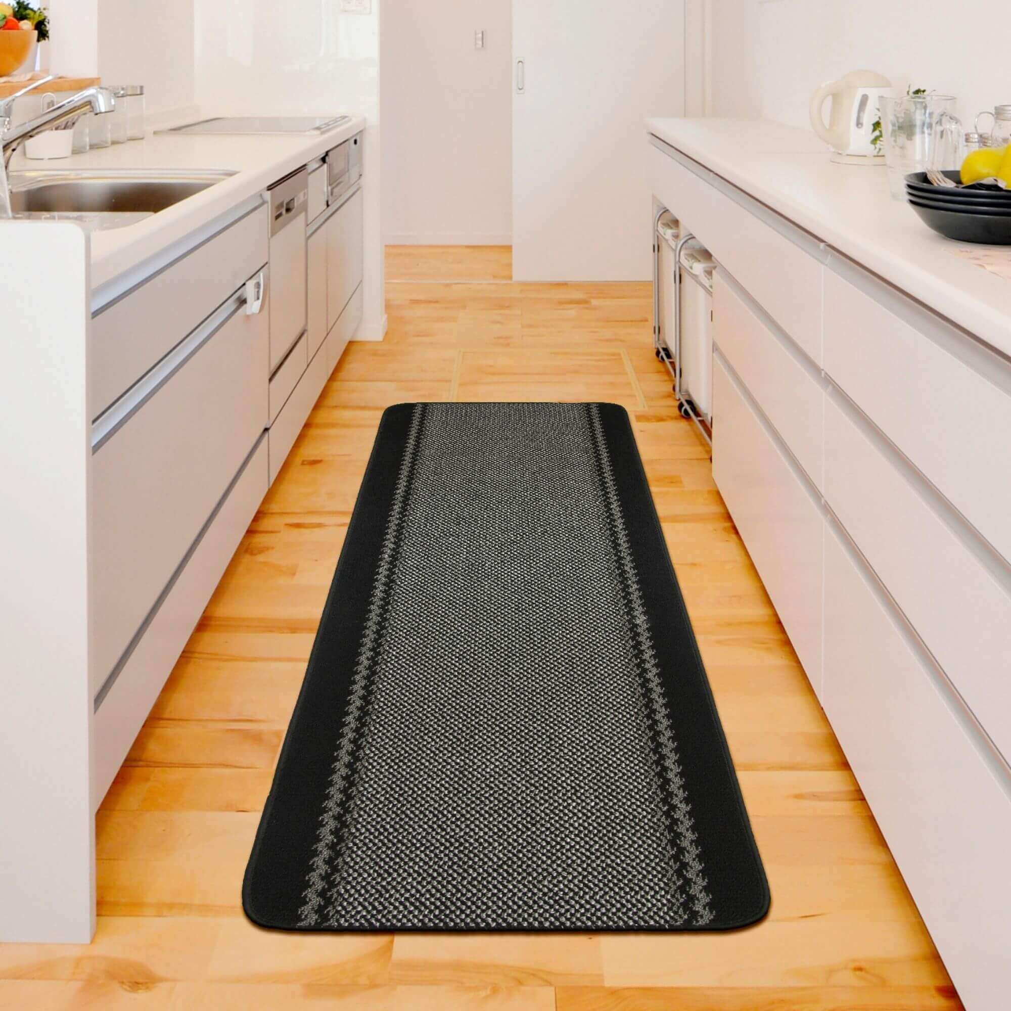 Washable Bordered Black Rug