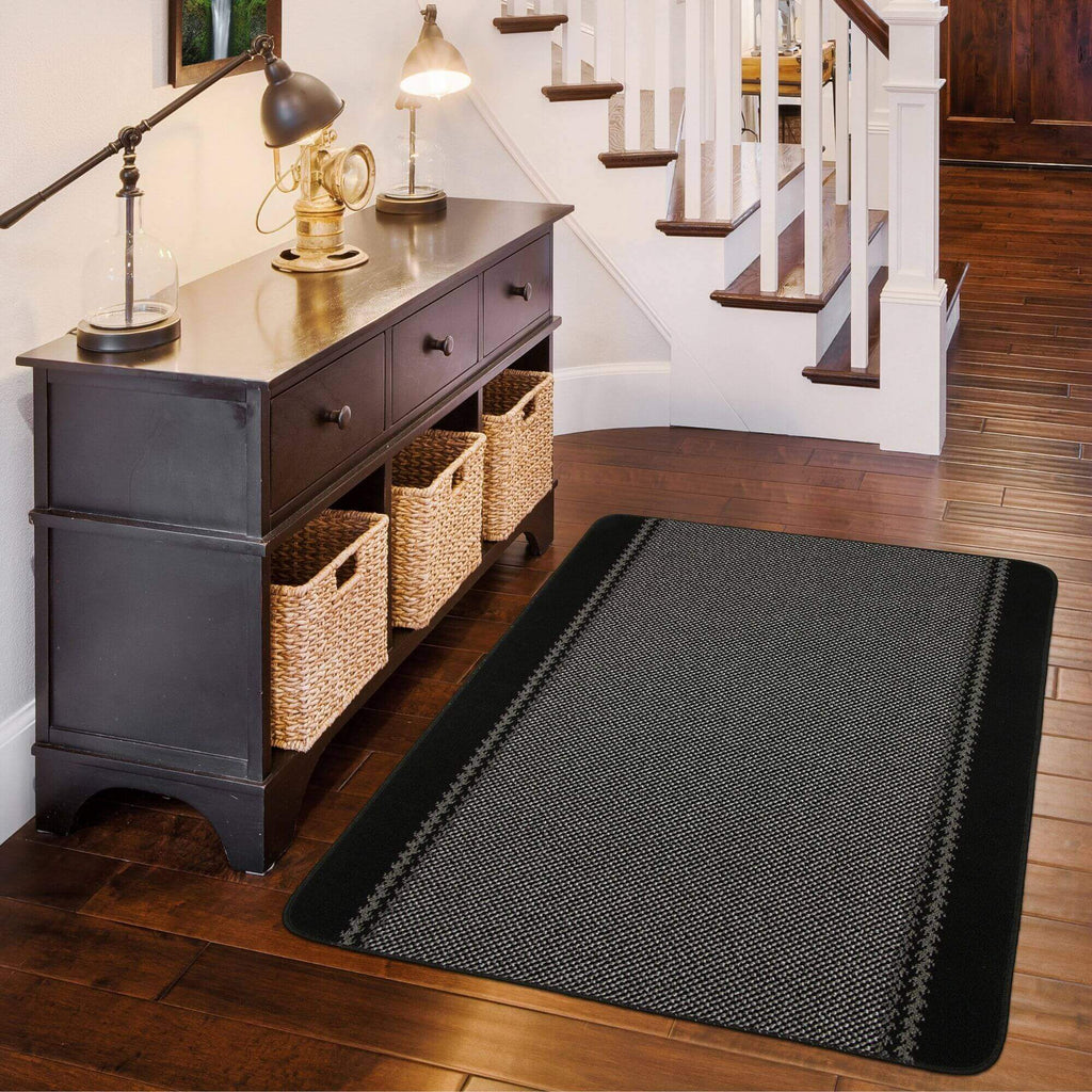 Washable Bordered Black Rug