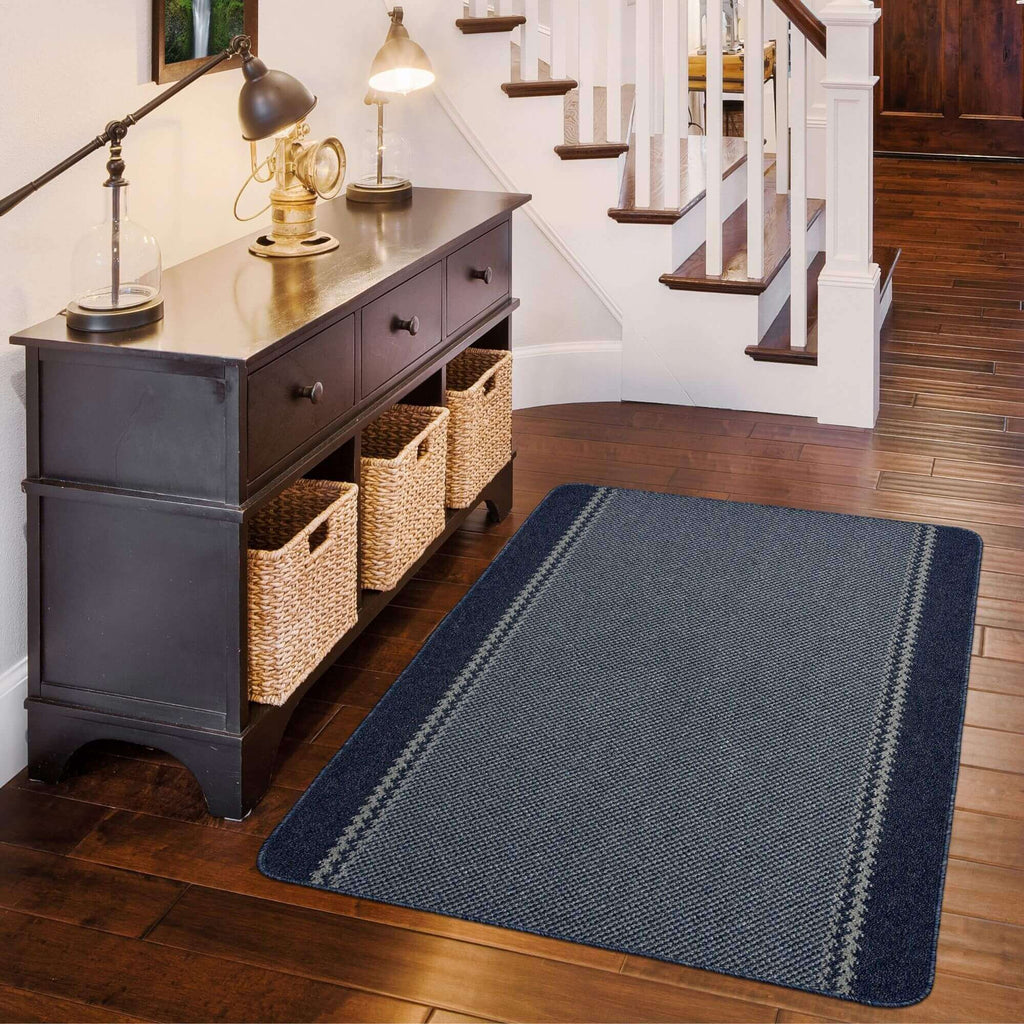 Washable Bordered Blue Rug