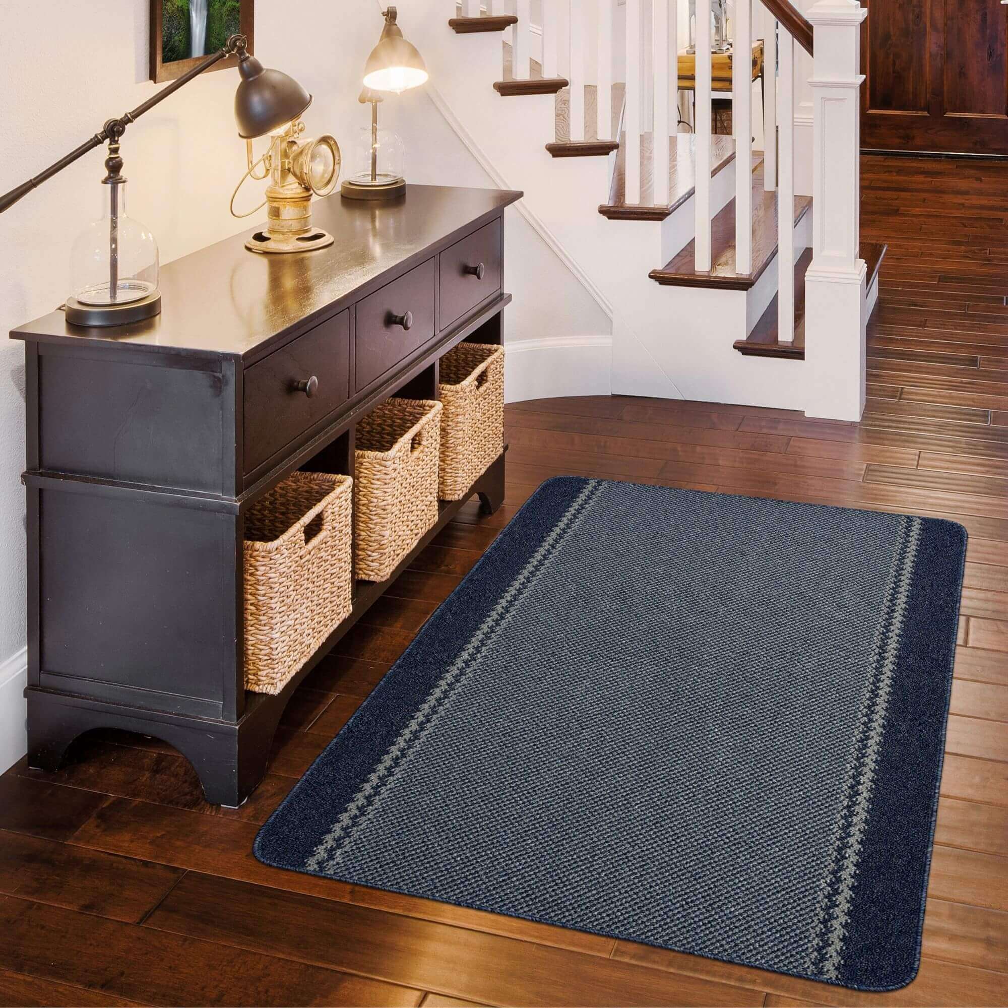 Washable Bordered Blue Rug