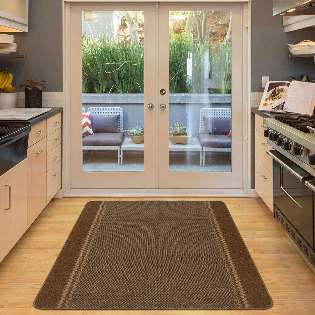 Washable Bordered Brown Rug