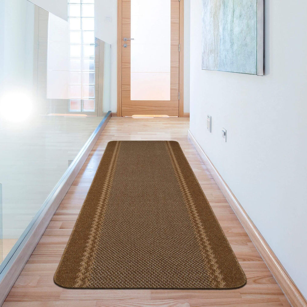 Washable Bordered Brown Rug