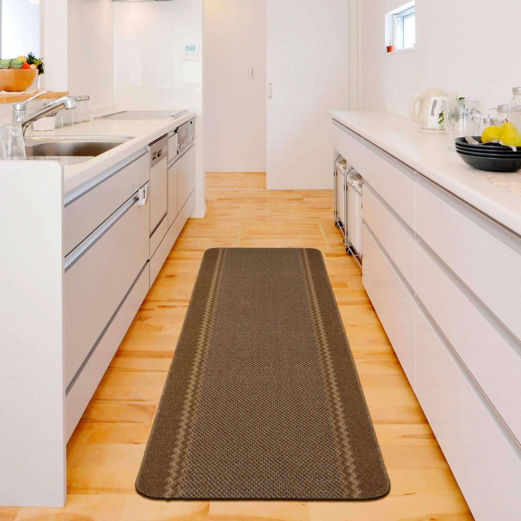 Washable Bordered Brown Rug