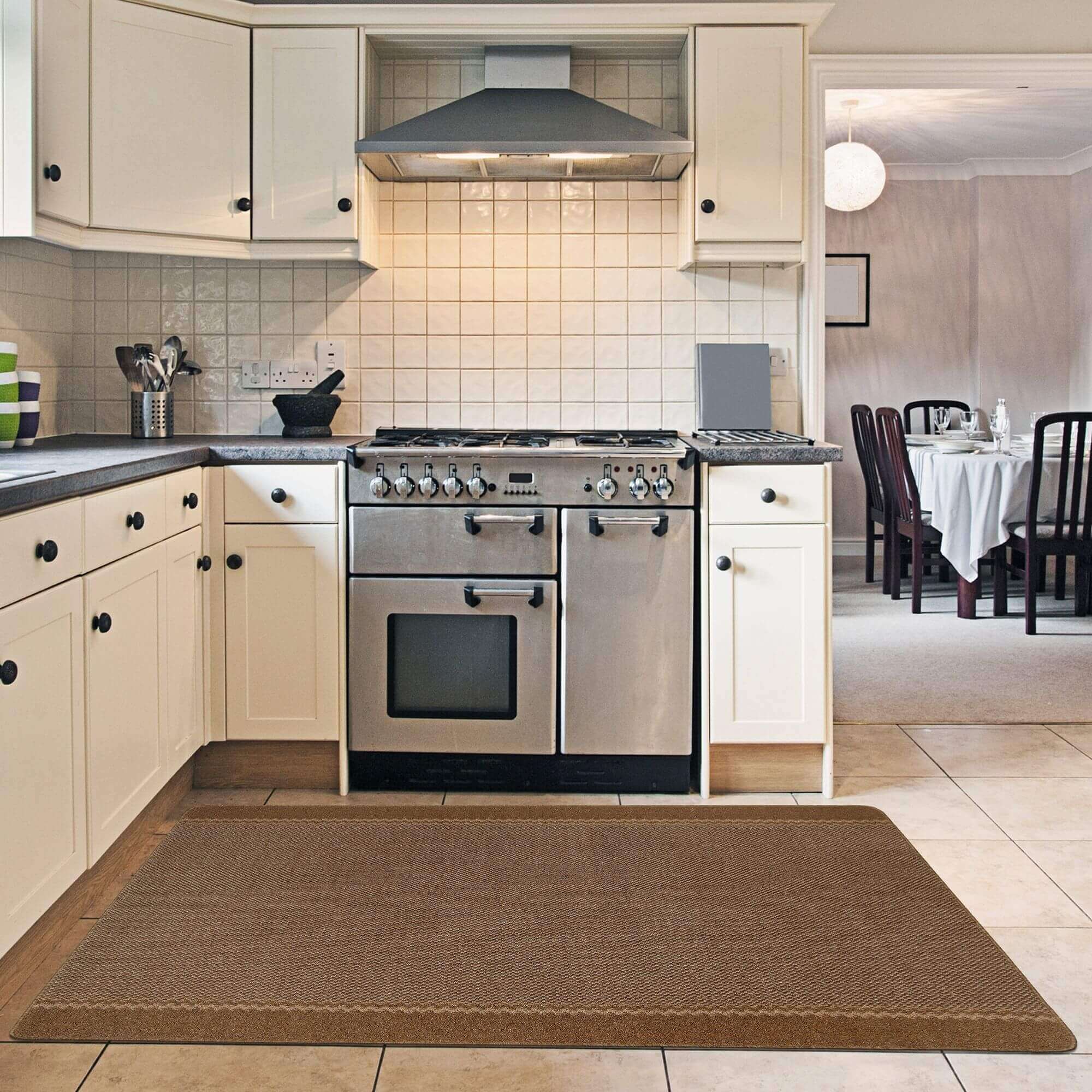 Washable Bordered Brown Rug