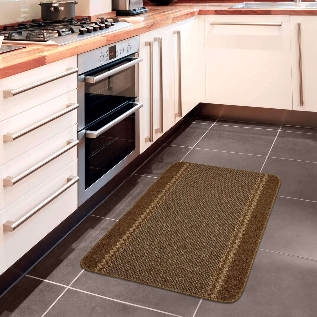 Washable Bordered Brown Rug