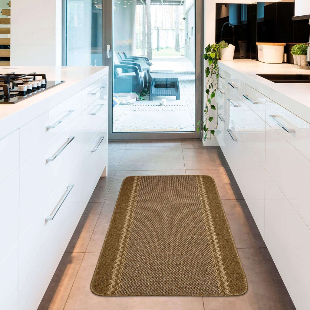 Washable Bordered Brown Rug