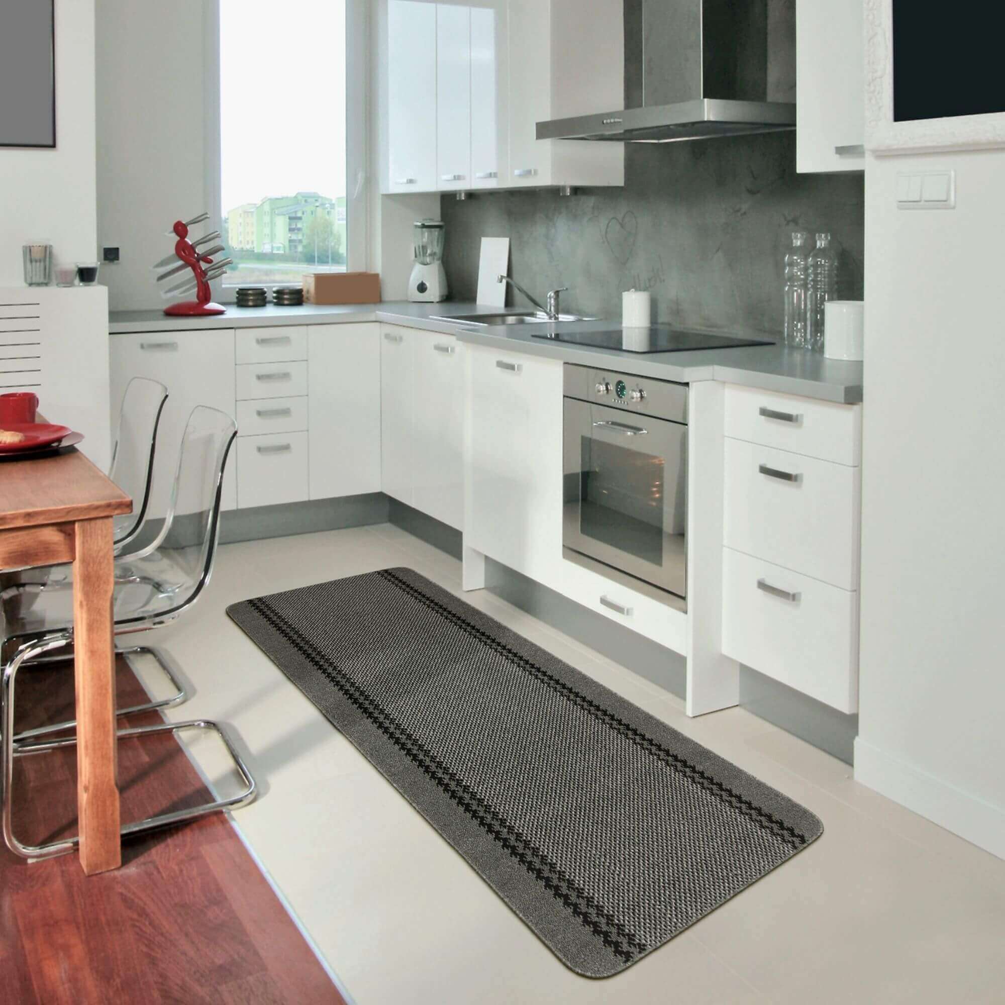 Washable Bordered Dark Grey Rug