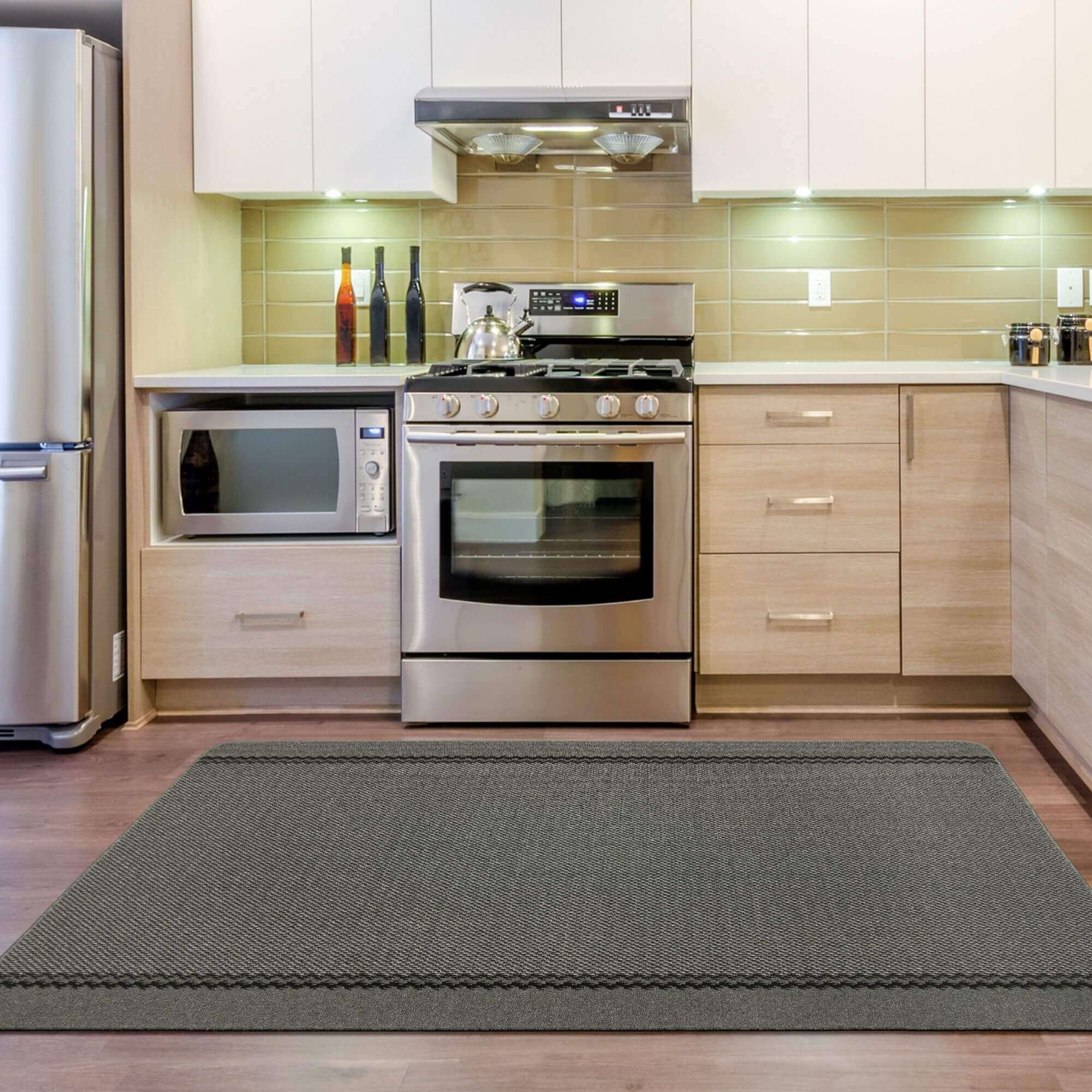 Washable Bordered Dark Grey Rug