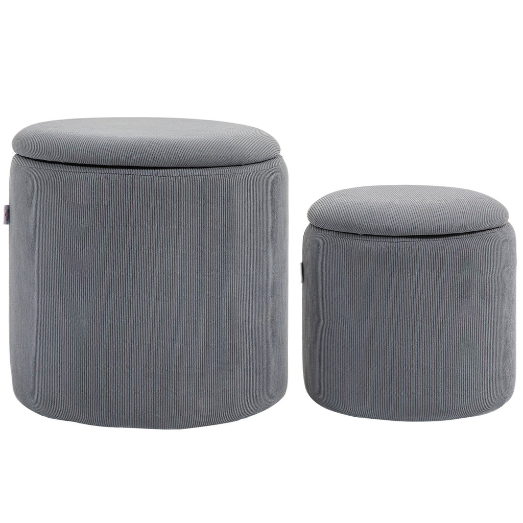 Fabric Storage Ottoman with Removable Lid, Set of 2, Light Grey
