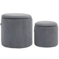 Fabric Storage Ottoman with Removable Lid, Set of 2, Light Grey