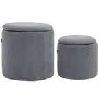 Fabric Storage Ottoman with Removable Lid, Set of 2, Light Grey