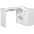 L-Shaped Desk, Corner Computer Desk, Adjustable Study Table with Storage Shelf, Drawer and Cabinet, Workstation for Home Office, White Wood Grain White