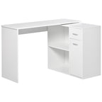 L-Shaped Desk, Corner Computer Desk, Adjustable Study Table with Storage Shelf, Drawer and Cabinet, Workstation for Home Office, White Wood Grain White