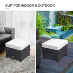 Rattan Footstool Wicker Ottoman with Padded Seat Cushion Outdoor Patio Furniture for Garden Poolside Living Room, 50 x 50 x 35 cm, Black