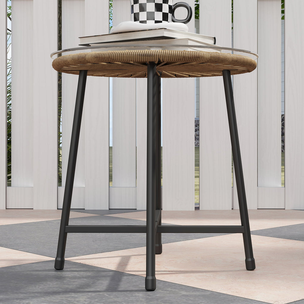 Rattan Bistro Set, Small Balcony Furniture with Cushion, Light Grey