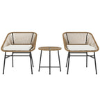 Rattan Bistro Set, Small Balcony Furniture with Cushion, Light Grey