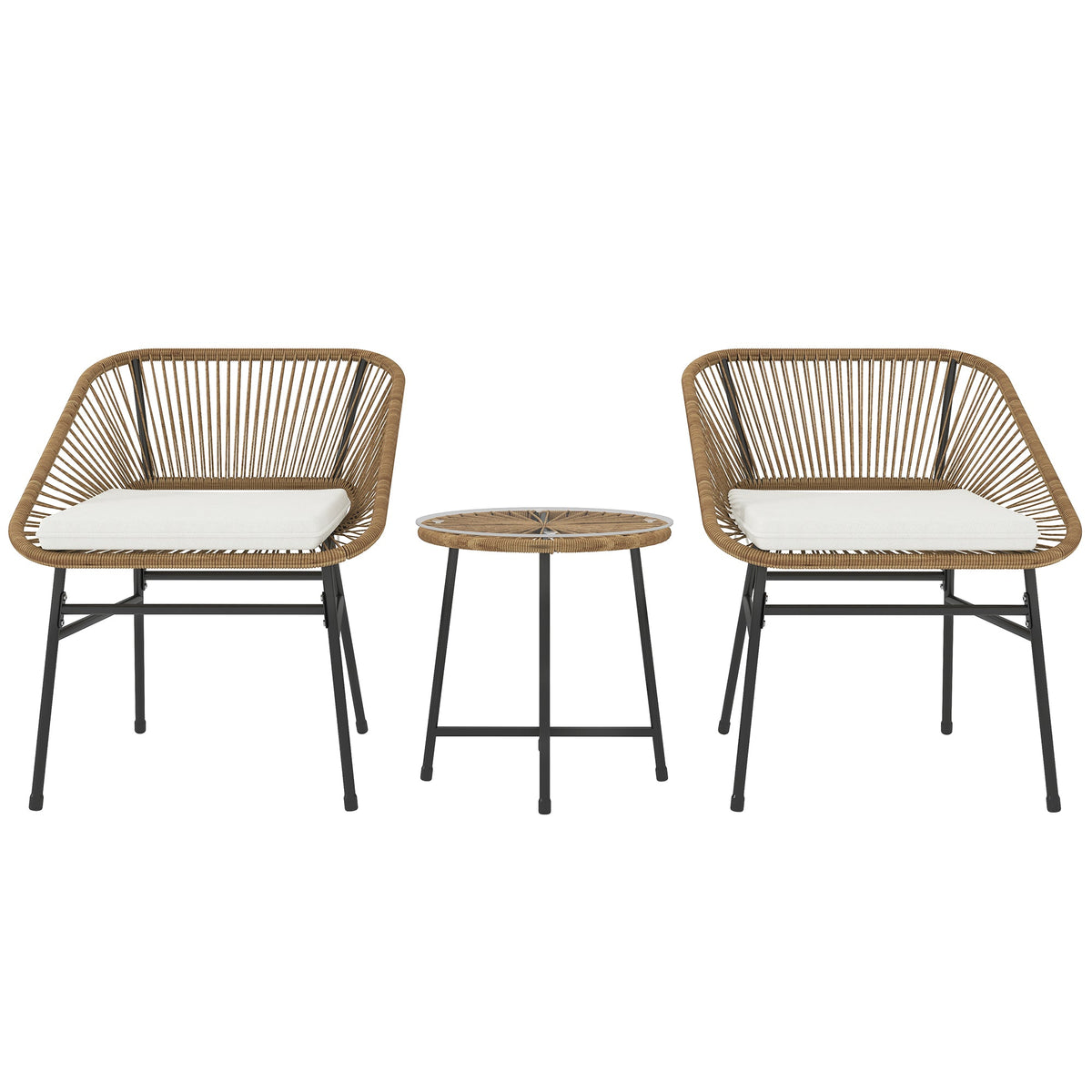 Rattan Bistro Set, Small Balcony Furniture with Cushion, Light Grey