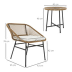 Rattan Bistro Set, Small Balcony Furniture with Cushion, Light Grey