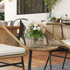 Rattan Bistro Set, Small Balcony Furniture with Cushion, Light Grey