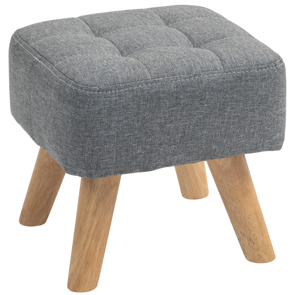 Linen-Look Square Padded Footstool - Grey Grey