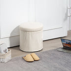 40cm Round Storage Ottoman, Corduroy Footstool with Removable Lid and Legs, Vanity Stool for Living Room, Bedroom, Beige