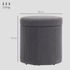 40cm Round Storage Ottoman, Corduroy Footstool with Removable Lid and Legs, Grey