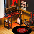 LED Computer Desk, with Power Outlets and Shelves - Carbon Fibre Grey Grey