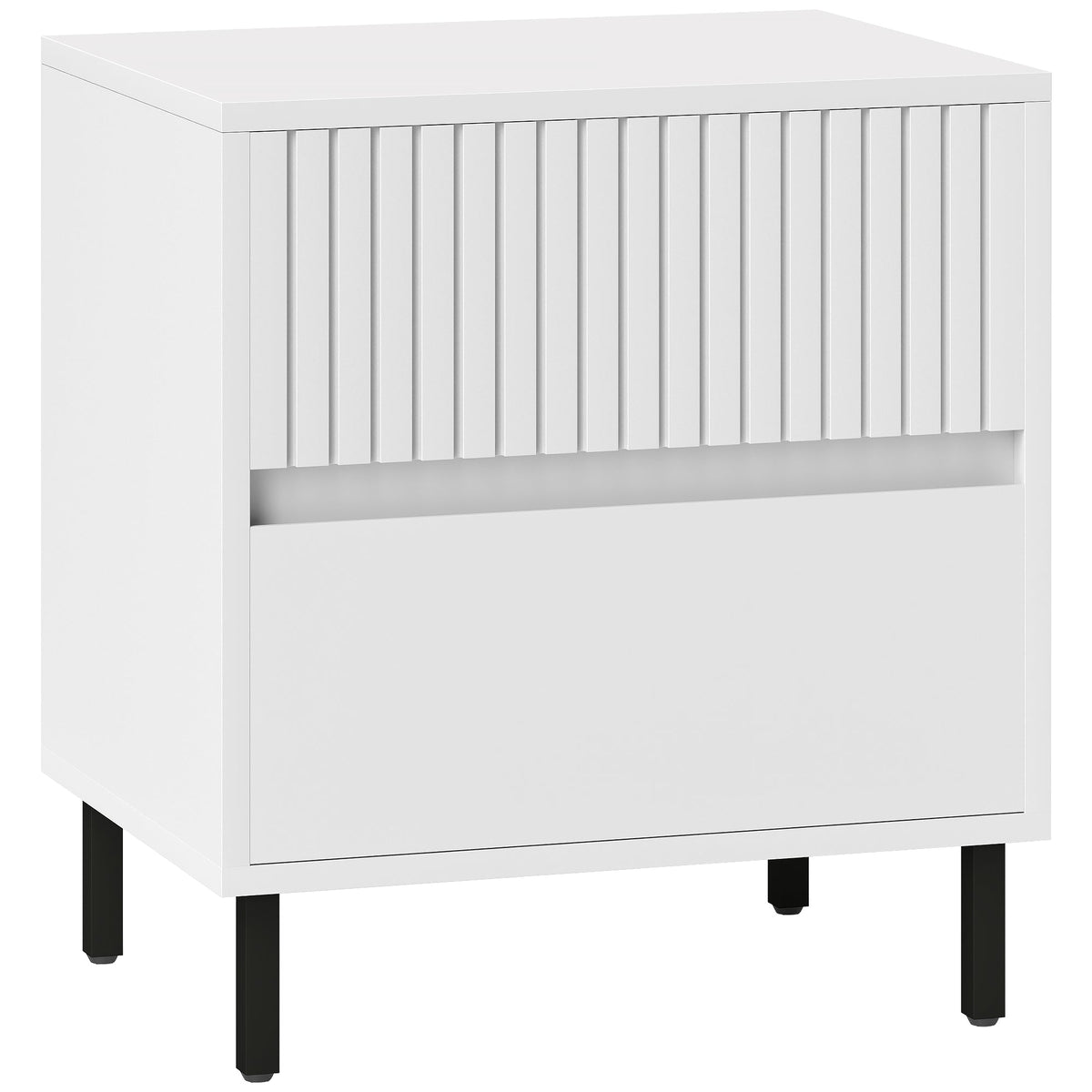 Bedside Table with 2 Drawers and Steel Legs for Bedroom White