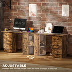 Computer Desk, Writing Table, PC Workstation with 3 Storage Shelves and Drawers, Silver Handle, for Home Office, Rustic Brown