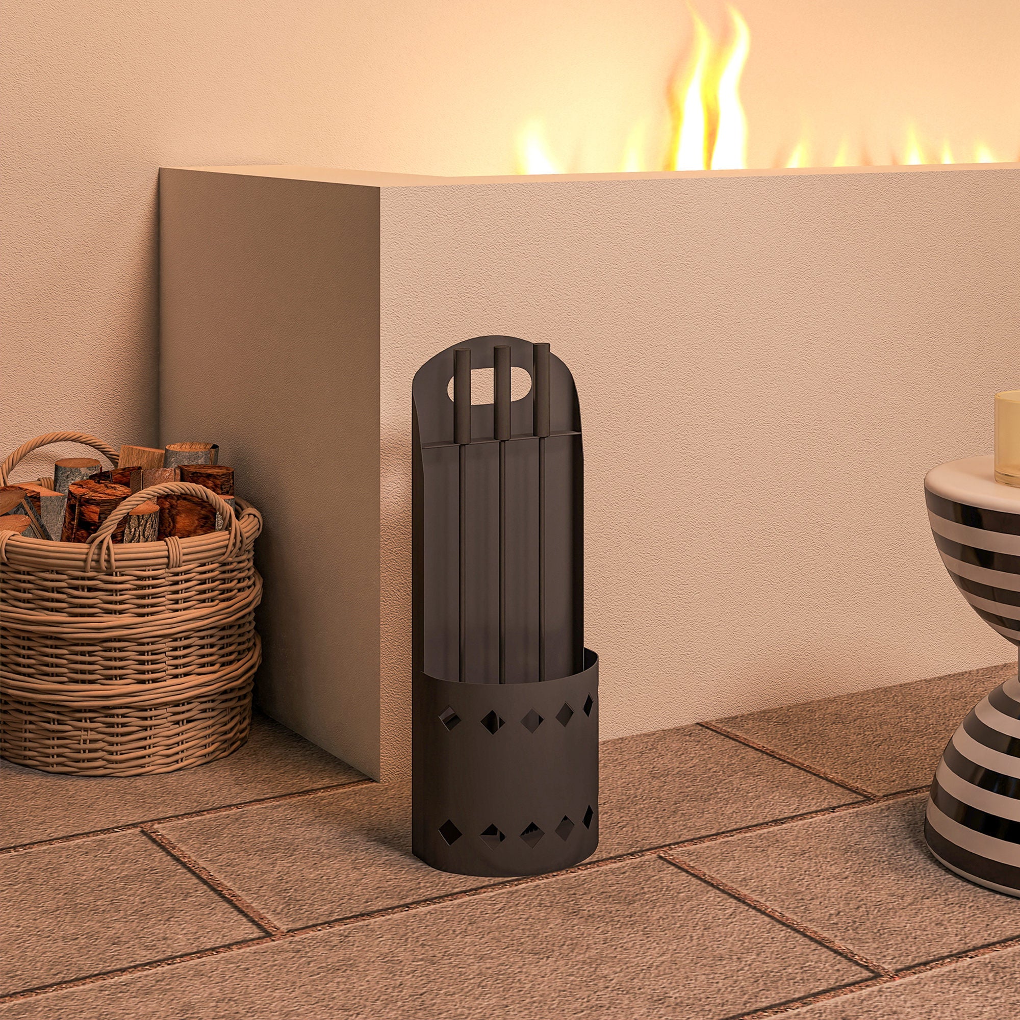 4 Piece Fireplace Companion Set, Metal Fireplace Accessories with Broom, Shovel, Poker, Bucket, Black