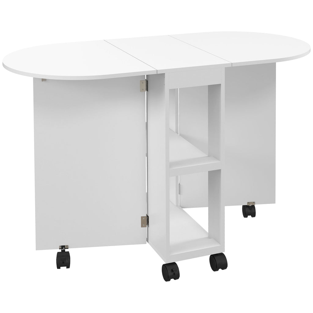 Folding Dining Table for Small Spaces with 2-tier Shelves White