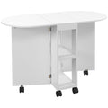 Folding Dining Table for Small Spaces with 2-tier Shelves White
