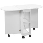 Folding Dining Table for Small Spaces with 2-tier Shelves White