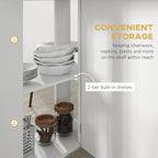 Folding Dining Table for Small Spaces with 2-tier Shelves White