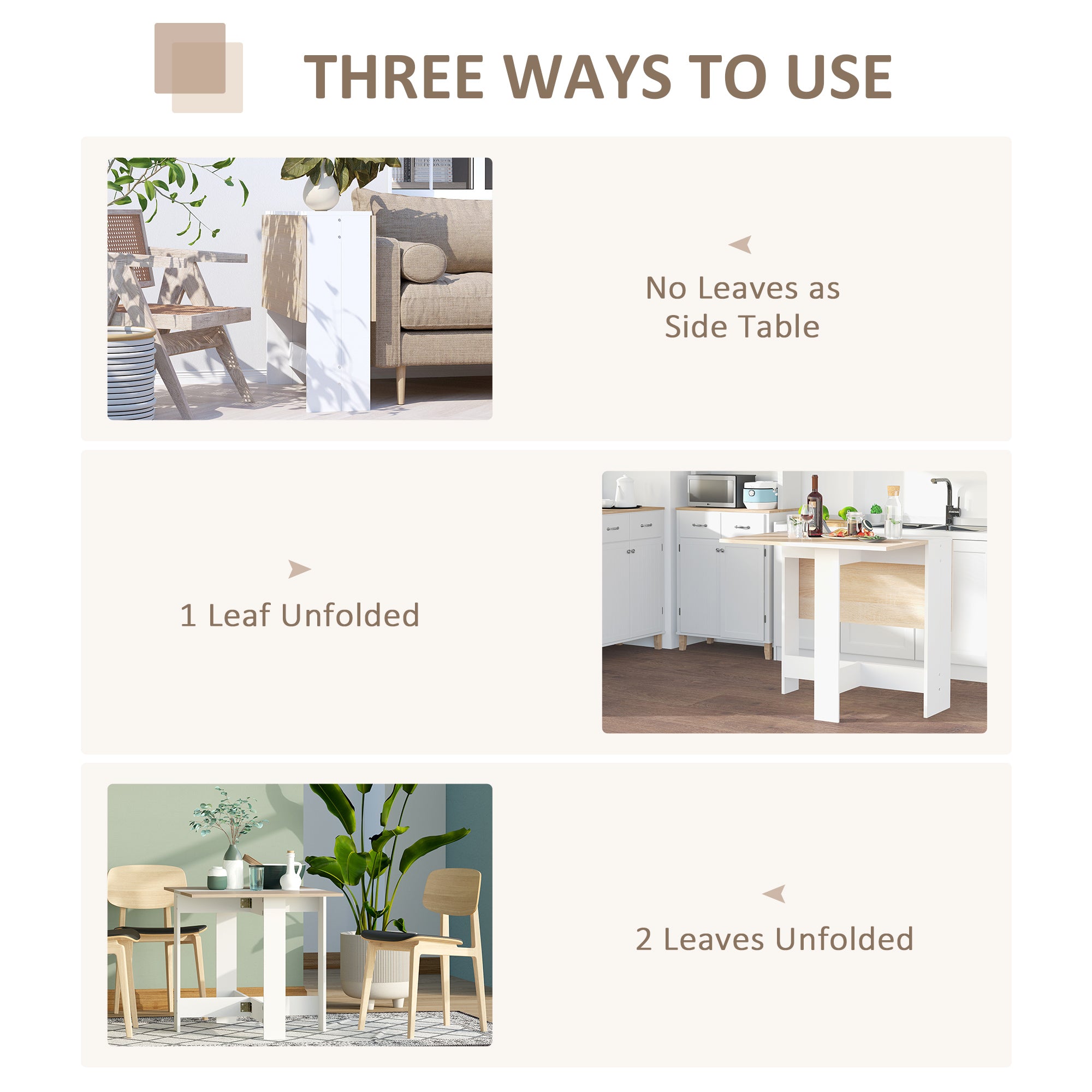 Wooden Folding Dining Table, Writing Computer Desk, PC Workstation, Space Saving, Home Office, Oak and White
