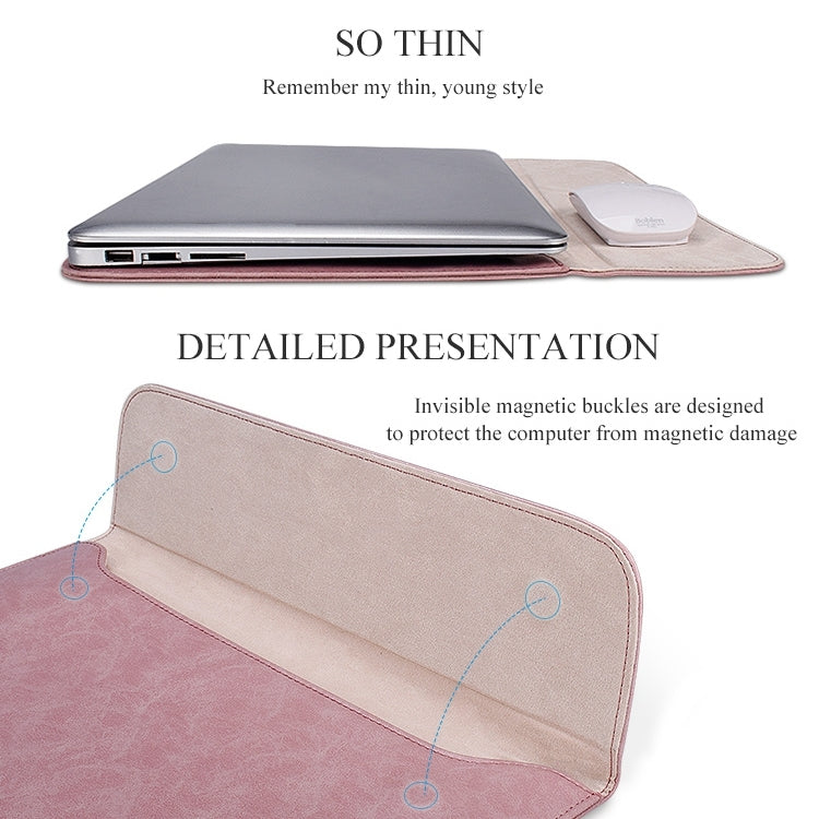 PU01S PU Leather Horizontal Invisible Magnetic Buckle Laptop Inner Bag for 13.3 inch laptops, 13.3 inch – Shockproof, Waterproof, Magnetic