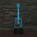 Five-string Guitar Shape 3D Colorful LED Vision Light Table Lamp, USB & Battery Version, USB & Battery Version USB & Battery Version