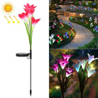 Simulated Lily Flower 4 Heads Solar Powered Outdoor IP55 Waterproof LED Decorative Lawn Lamp, White Light, White Light White Light Pink