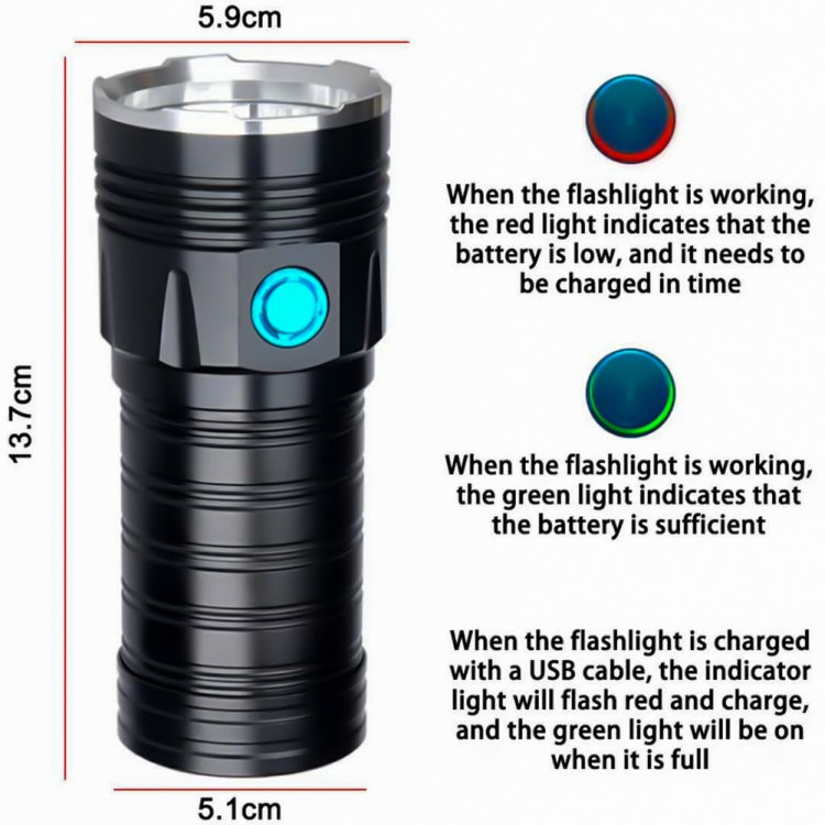 3 Gears, K18MAX 18xT6, Luminous Flux: 5400lm LED Flashlight, Without Battery – Waterproof, Aluminum Alloy, TPU