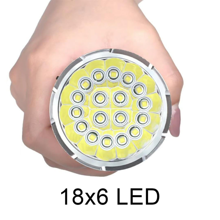 3 Gears, K18MAX 18xT6, Luminous Flux: 5400lm LED Flashlight, Without Battery – Waterproof, Aluminum Alloy, TPU