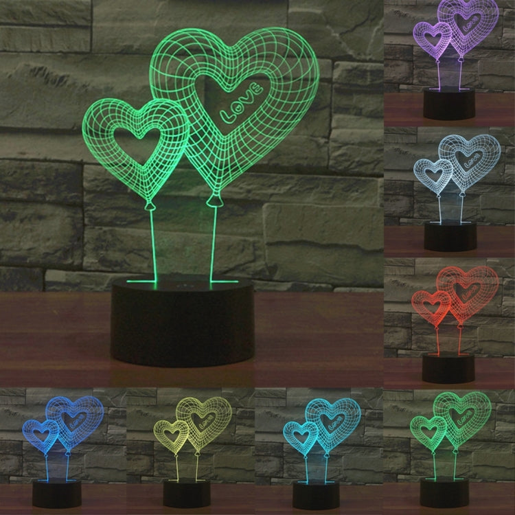 7 Color Discoloration Creative Visual Stereo Lamp Desk Lamp Night Light, Double Heart Balloon Style Double Heart Balloon Style