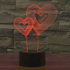 7 Color Discoloration Creative Visual Stereo Lamp Desk Lamp Night Light, Double Heart Balloon Style