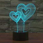 7 Color Discoloration Creative Visual Stereo Lamp Desk Lamp Night Light, Double Heart Balloon Style
