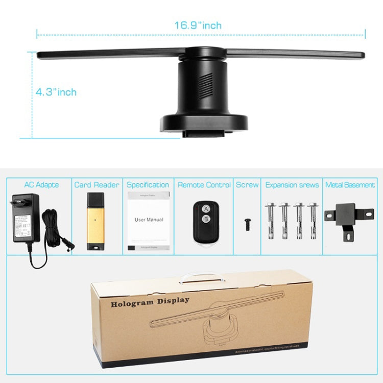 224 LEDs Hologram Holographic Display Fan with Remote Control, Support 4GB Micro SD Card, AC 100-240V, 450 x 224 Pixels