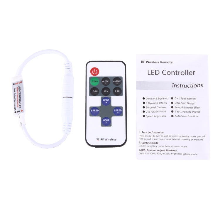 Mini Single Color LED Controller with 11 Keys RF Remote Control, DC 5-24V(White) – TPU